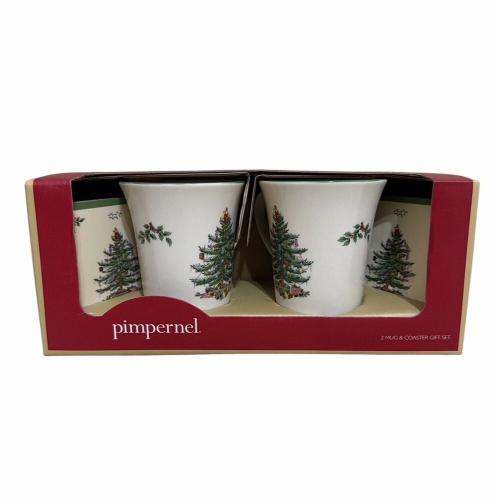 Spode Christmas Tree Mug and Coaster Set by Pimpernel 5” Tall